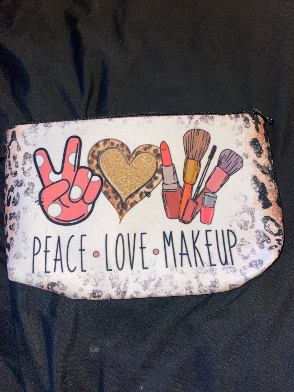 Peace Love Makeup Cosmetic Bag - White with Pink & Gold Accents